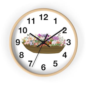 Boat Flower Wall Clock Floral Wall Clock Home Decor Gift House Warming gift - Unique Gift Farmhouse Clocks For Wall Living Room Bedroom