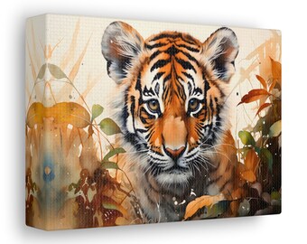 Tier Wand Kunst Liebhaber Geschenk Aquarell Baby Tiger In Natur Kunst Leinwand Galerie Wraps Wohnkultur Geschenke Tiger Cub Druck Große Leinwand Kunst Büro