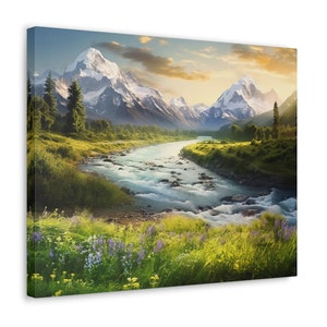 Nature Landscape Art Canvas Gallery Wraps Forest River Mountain Print Forest Large Canvas Art Nature Wall Art minimalist Wall Art Lover Gift