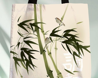 Zen Bamboo Bird Tote Bag: Japanese Harmony Design