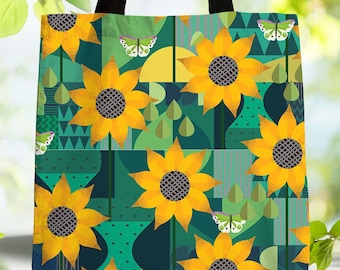 Sunflower Print Tote Bag: Modern Gardener Design