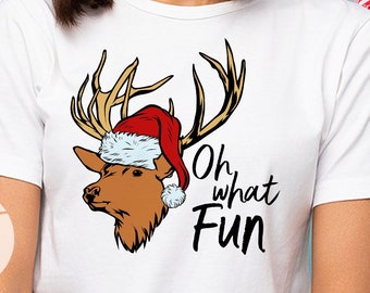 Oh What Fun Reindeer Santa Hat Christmas Shirt