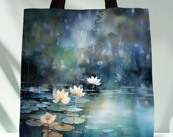 Watercolor Water Lily Tote Bag: Contemporary Yoga Gym Bag