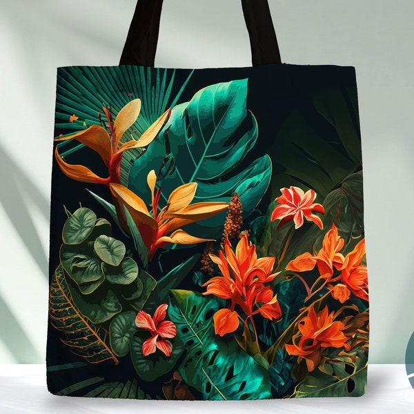 Trendy Tote Bag With Tropical Plants, Ideal Yoga or Gym Bag, Meditation Gift, Contemporary Design, Modern Design, Perfect Gift For Her/Mom