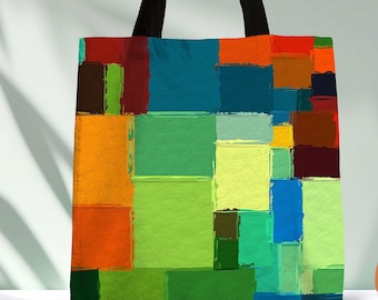 Painted Squares Tote Bag: Modern Art Gym Bag