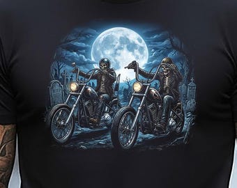 Koszulka rajdowa „Skeleton Night Riders” na Halloween — Koszulka Skeleton Bikers
