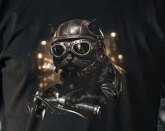 Koszulka Black Cat Biker — Fajny kot jadący na motocyklu