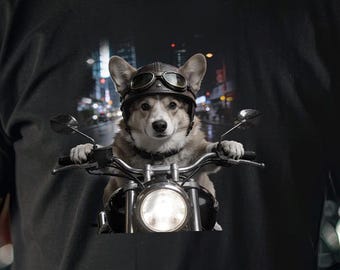 Koszulka Corgi Biker — Corgi jadący na motocyklu