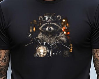 Koszulka Raccoon Biker — szop na motocyklu