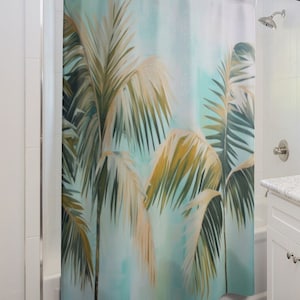 Trendy Shower Curtain With Watercolor Palm Tree Design, Unique Tropical Decor, Waterproof Shower Curtain, Contemporary Bathroom Decor