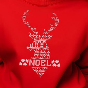 NOEL Sweatshirt, NOEL Shirt, Christmas Stitched Style, Deer, Christmas Gift, Cozy and Festive Holiday Wear - Gift For Her, Gift For Mom