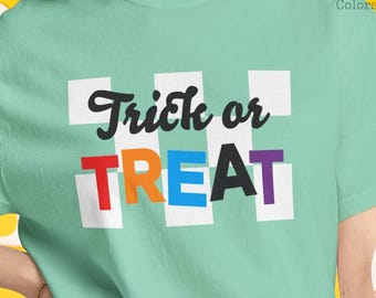 Trick or Treat Halloween Shirt — Colorful Comfort Colors Tee