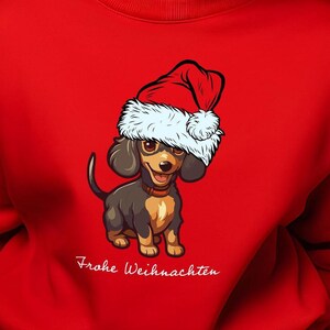 Santa &quot;Frohe Weihnachten” Dachshund Sweater & Tee – Holiday Cheer Dachshund With Santa&#39;s Hat - Frohe Weihnachten - Dog Holiday Apparel
