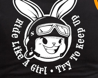 Girls' Biker Chick Tee: Bunny Motorcycle Graphic - Ride Like A Girl
