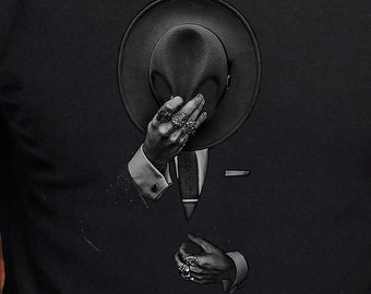 Koszulka z motywem filmu noir: grafika z motywem tajemniczego mężczyzny w stylu detektywistycznym