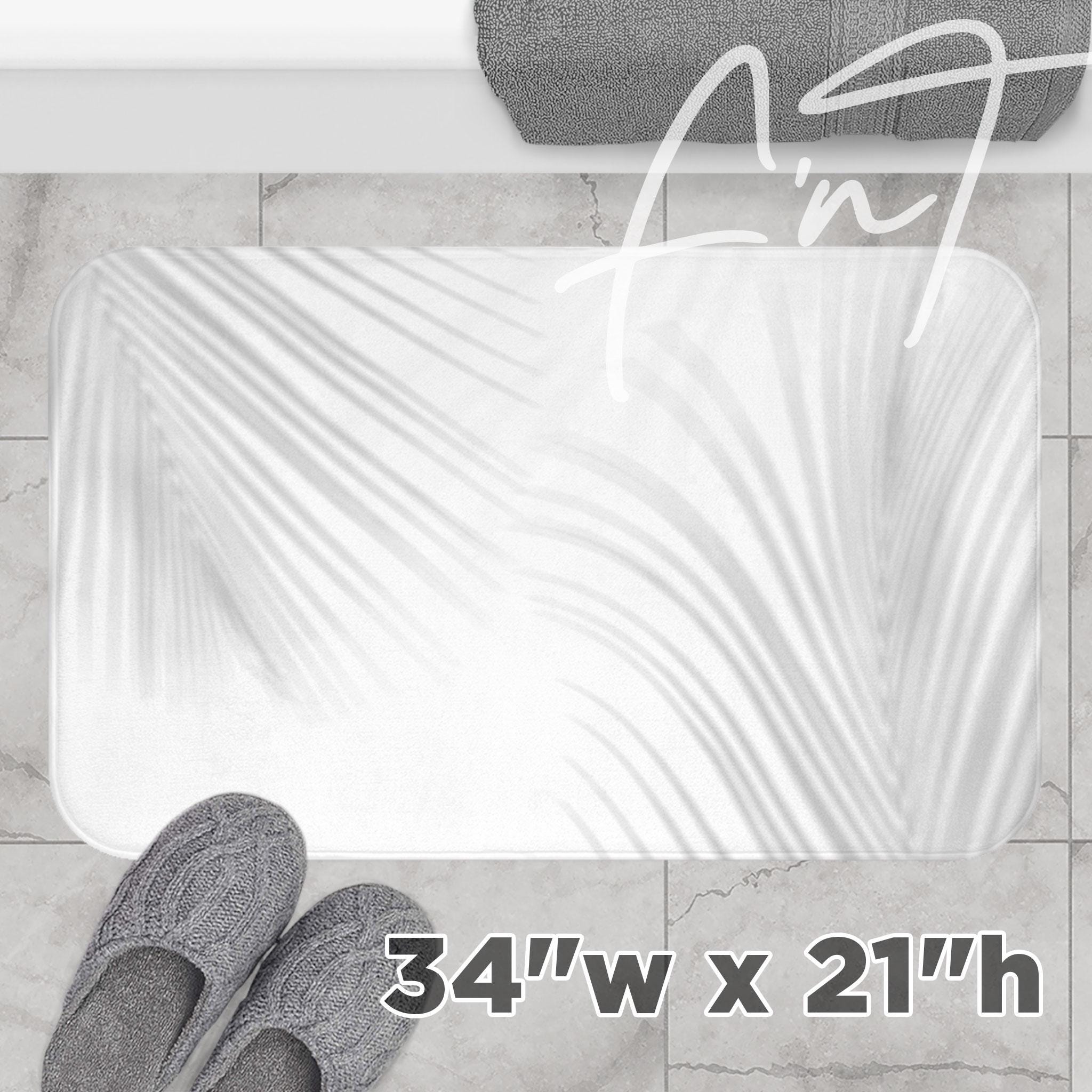 Trendy Bath Mat With “Grey Palms” Design, Boho Design, Durability & Anti-Slip Backing, Bathroom Decor, Perfect Gift For Homeowner