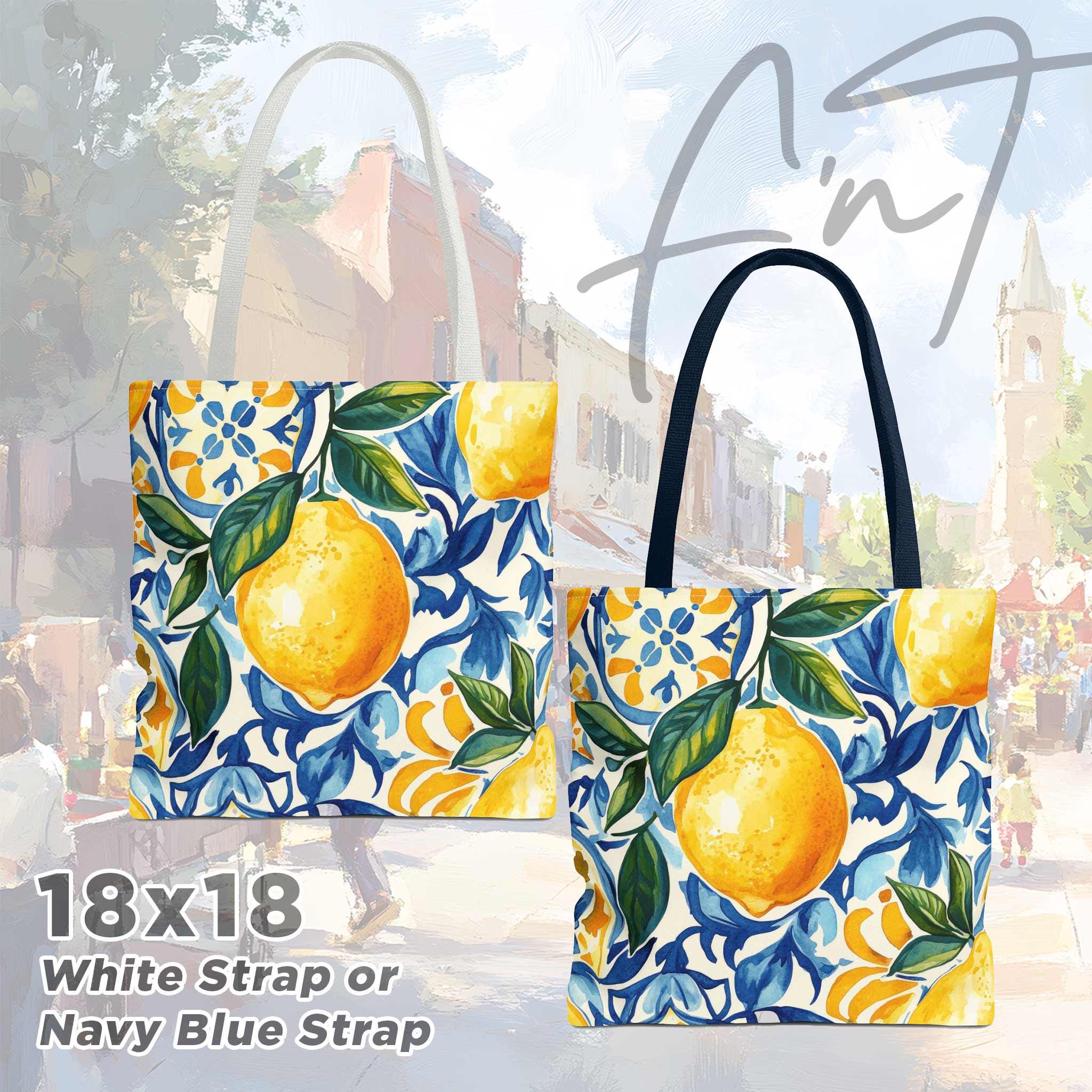 Lemon Tote Bag: Blue Italian Tile Design, Citrus Market Bag - Etsy