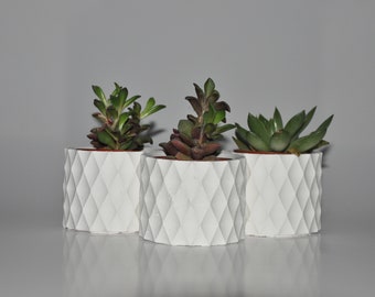 Vases à fleurs minimalistes à motif diamant en pierre - Ensemble de trois