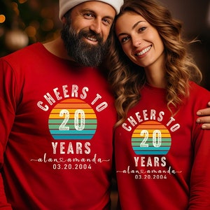 Custom 20th Anniversary Sweatshirt – Personalized &#39;Cheers to 20 Years&#39; Pullover, Couple Gift, Milestone Celebration, Unisex Tee