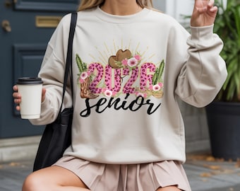 Western Senior 2026 Sweatshirt, Cowgirl Leopard Graduation Shirt, Personalized Hoodie Class Gift