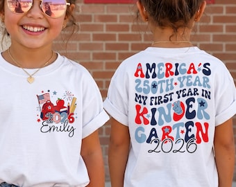 America 250 Kindergarten Shirt Personalized First School Year Patriotic Student Tee