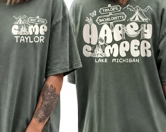 Custom Bachelorette Camp Crew Bridal Shirt Comfort Colors Happy Camper Girls Trip Tee