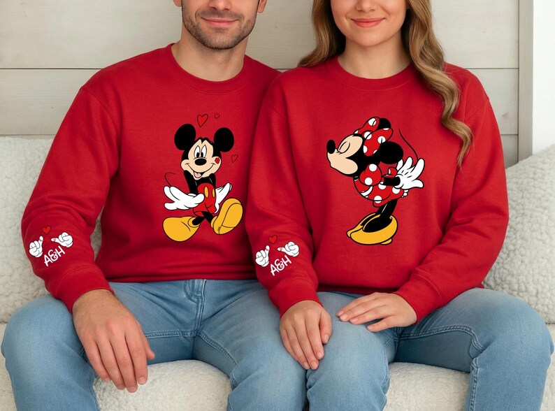 Perfect for anniversaries, Valentine’s Day, or everyday matching outfits, these tops combine comfort with adorable cartoon-inspired illustrations. The print is durable and eye-catching, while the customizable initials add a personal touch. Enjoy wearing these cozy pieces on outings, trips, or relaxed days at home.