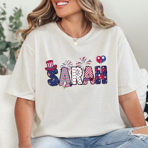 Personalized 4th of July Name Shirt – USA Flag Patriotic Tee, Custom Independence Day Apparel, Red White Blue Celebration Top