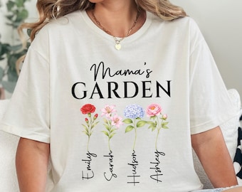Custom Mama Garden Tee Watercolor Birth Flower Name Stem Hoodie Sweatshirt Mom Gift