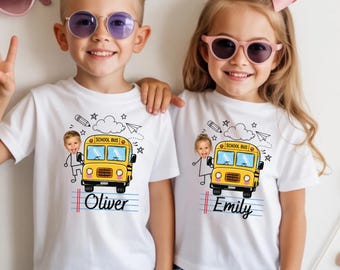 Personalized School Bus Shirts Photo Student Preschool Kindergarten Sweatshirt Keepsake