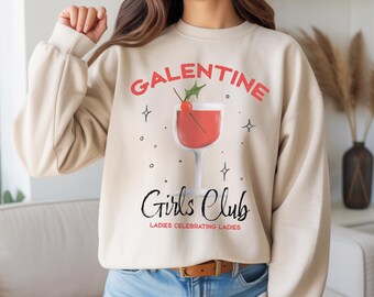 Galentine Girls Club Shirt, Ladies Night Party Tee, Galentines Day Sweatshirt, Cute Cocktail Graphic Valentine Gift
