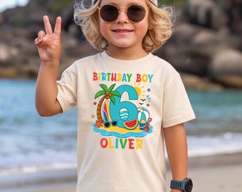 Custom 6th Birthday Boy Beach Shirt Personalized Summer Party Tee Surfer Kids Outfit