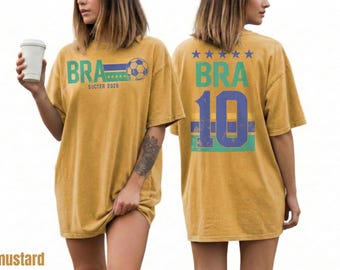 Brazil Soccer Shirt Comfort Colors Retro Fan Tee 2026 Football Match Top Number 10