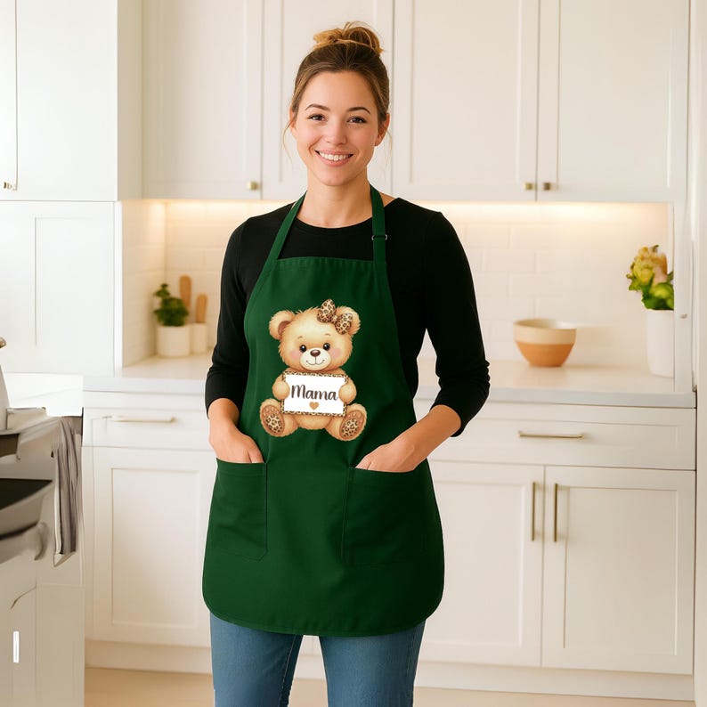 Cute Mama Bear Apron | Leopard Print Teddy Bears Kitchen Top ...