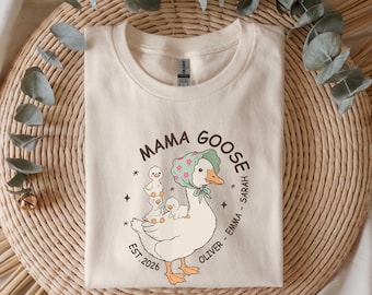 Custom Mama Goose Shirt Personalized Kids Names Sweatshirt Est Year Mom Mother Gift