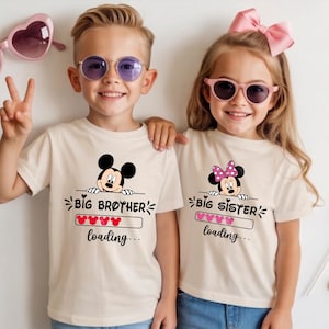 Mickey Minnie Big Brother Sister Loading Shirts Sibling Announcement Tee Baby Gift