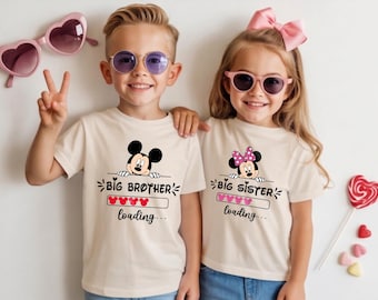 Mickey Minnie Big Brother Sister Loading Shirts Sibling Announcement Tee Baby Gift