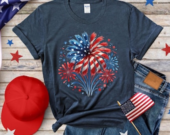 4th of July Shirt, Fireworks USA Tee, Patriotic Shirt, American Flag Shirt, Independence Day Tee, Red White Blue Shirt, Freedom Tee