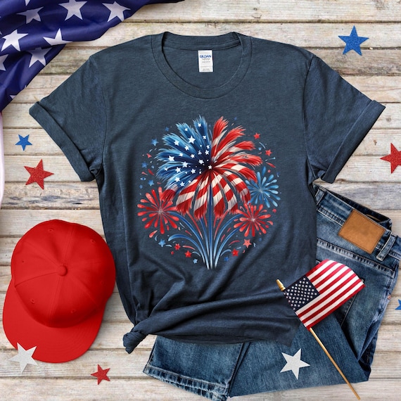 4th of July Shirt, Fireworks USA Tee, Patriotic Shirt, American Flag Shirt, Independence Day Tee, Red White Blue Shirt, Freedom Tee