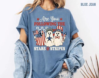 Comfort Colors Patriotic Ghost Shirt Teacher Halloween America Independence Vintage