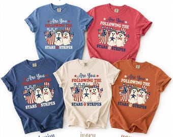 Comfort Colors Patriotic Halloween Shirt Ghost Vintage Teacher Fall America Spooky Tee