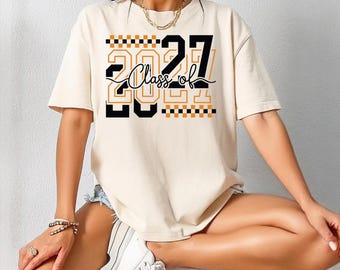 Retro Class Of 2027 Shirt Checkered Grad Gift Senior Sweatshirt Apparel