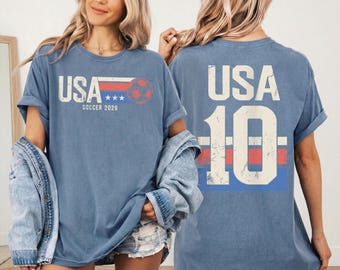 USA Soccer Shirt Comfort Colors Retro Fan Tee 2026 Match Top Number 10 American