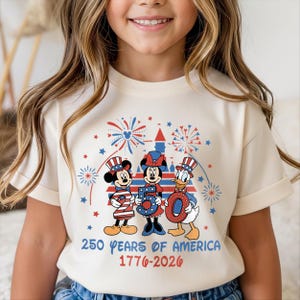 Disney 250th Toddler Shirt, Family 250 Years Tee, Mickey Minnie Donald USA 2026 Kids Fireworks Top
