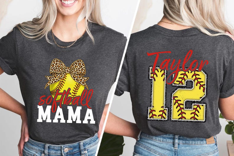 A flat lay image (implied) of the "Softball Spirit" collection. The double-sided design adds value. The back print mimics a real jersey but with the comfort of a soft cotton t-shirt or fleece sweatshirt.