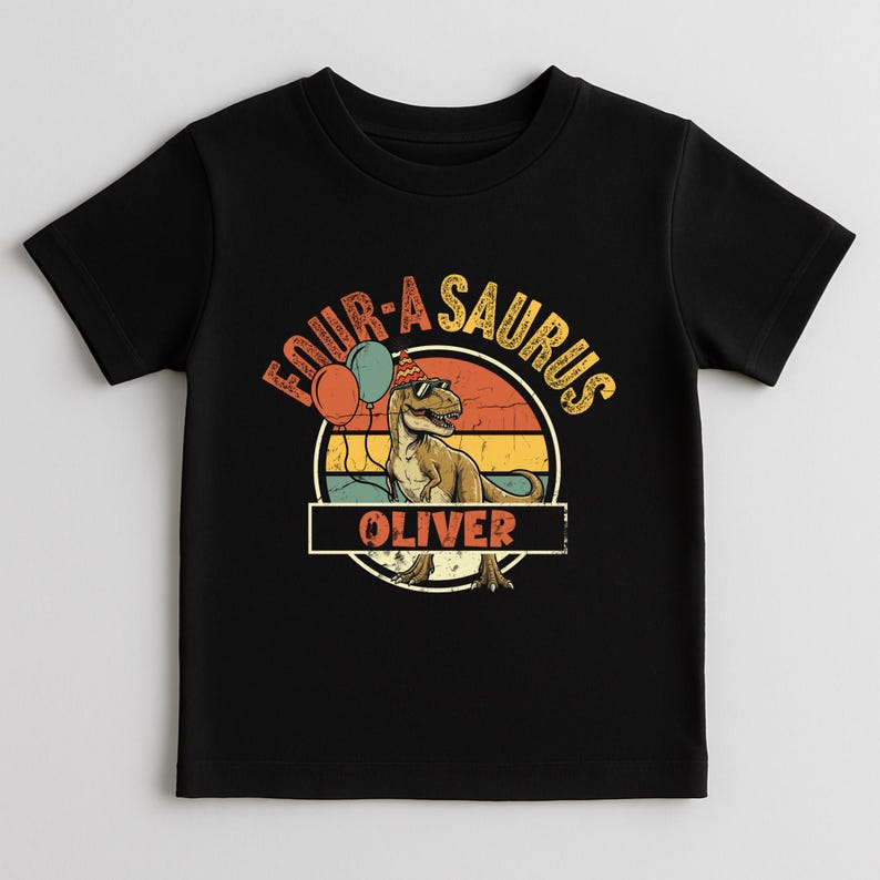 A toddler hoodie displayed in a bright studio setting. The "Four-a-Saurus" design is centered on the chest, focusing on the milestone of turning four years old. The earthy color palette and the personalized name feature make it a versatile and stylish piece for any toddler's wardrobe or a special birthday event.