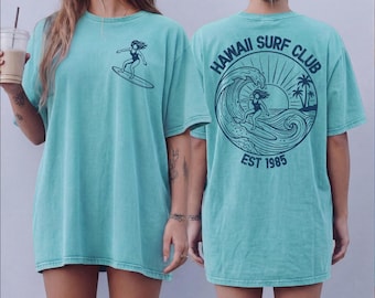 Custom Hawaii Surf Club Shirt Comfort Colors Vintage Beach Tee Retro Oversized Top