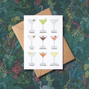 Martini-Grußkarte, Cocktailkarte, Cocktail-Geburtstagskarte, Martini-Karte, Martini-Geburtstagskarte, Arten des Cocktailführers