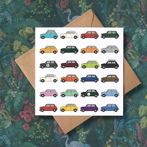 Vintage Auto Karte / Mini Geburtstagskarte / Blanko Karten / Illustriert / Umweltfreundliche Karten / Mini Cooper Grußkarte / Vintage Geburtstagskarte