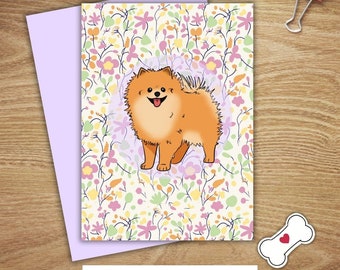Pablo the Pomeranian Greetings Card // Dog Card // Birthday card // Blank Card /// floral cards //